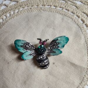 Bee Brooch Pin with Turquoise Enamel Wings